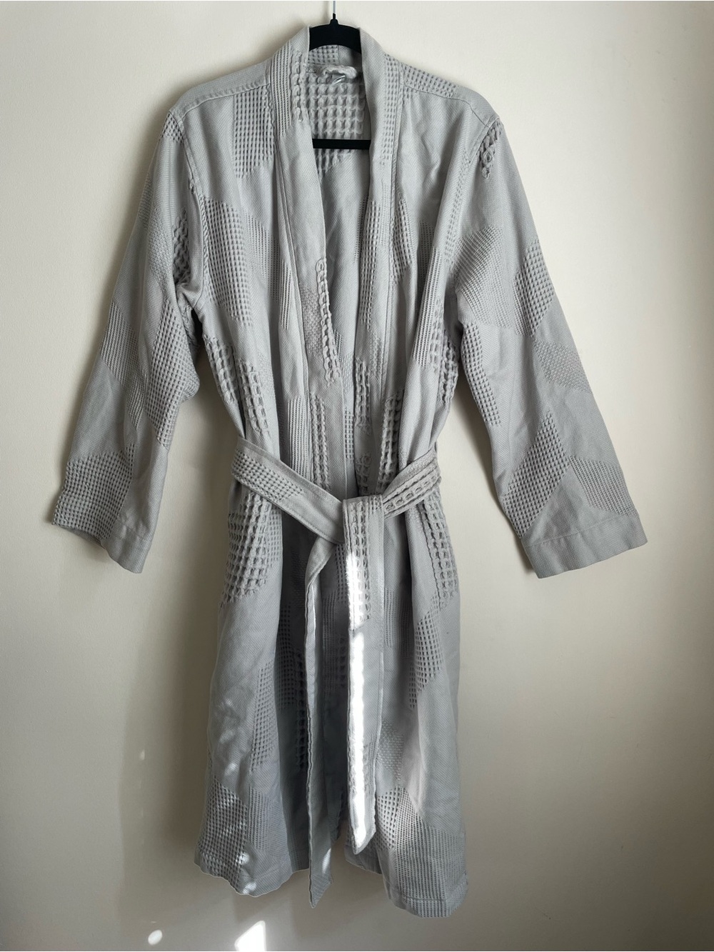 West Elm Geo Waffle Knit Organic Cotton Robe Size M Gray